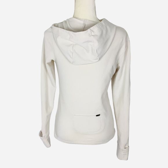 Athleta Top Women's S Small White Orange Pink Pullover 1/4 Zip Hooded Thumbholes - Picture 2 of 10